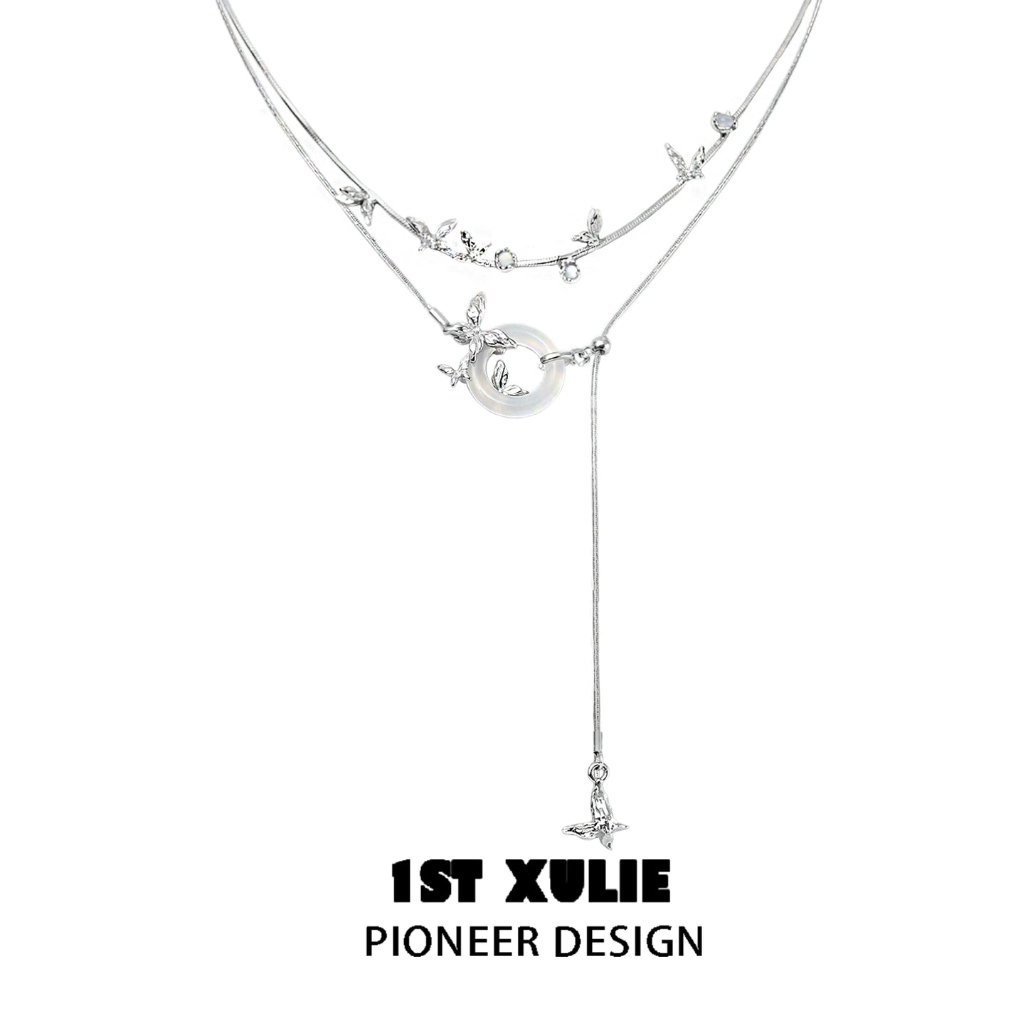 1ST XULIE Chalcedony Butterfly Necklace with delicate butterfly charms and layered design