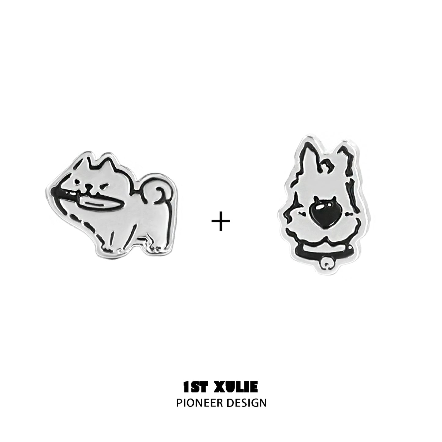 Cute puppy earrings in silver featuring playful dog designs from 1STXULIE
