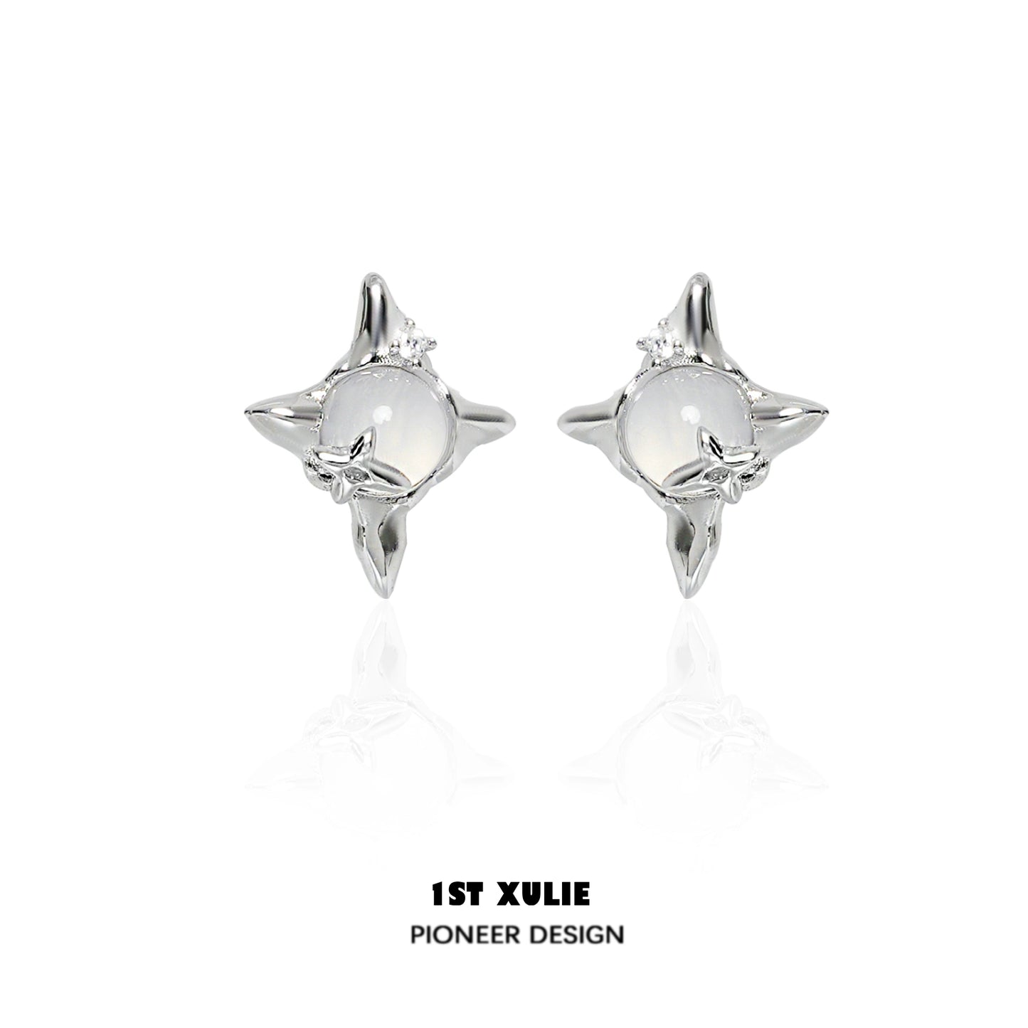 Silver Frozen Star Agate Earrings with Elegant Design and Sparkling Accents