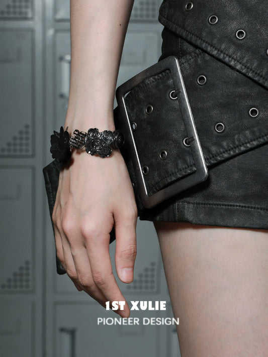 Gothic rose bracelet by 1STXULIE, featuring intricate black floral designs perfect for stylish outfits