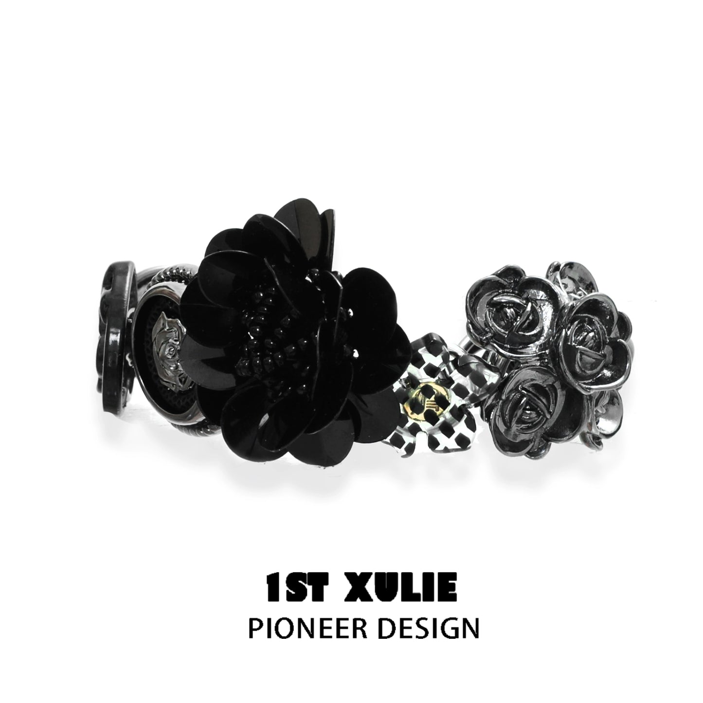 Gothic rose bracelet featuring black flower motifs and intricate details for a stylish accessory