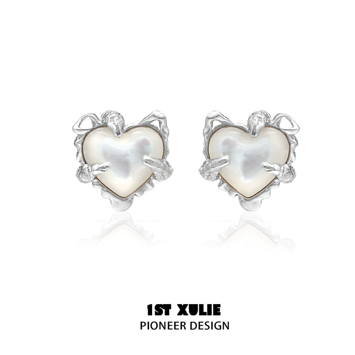 Elegant heart ear clips for women featuring a unique design with pearlescent detail