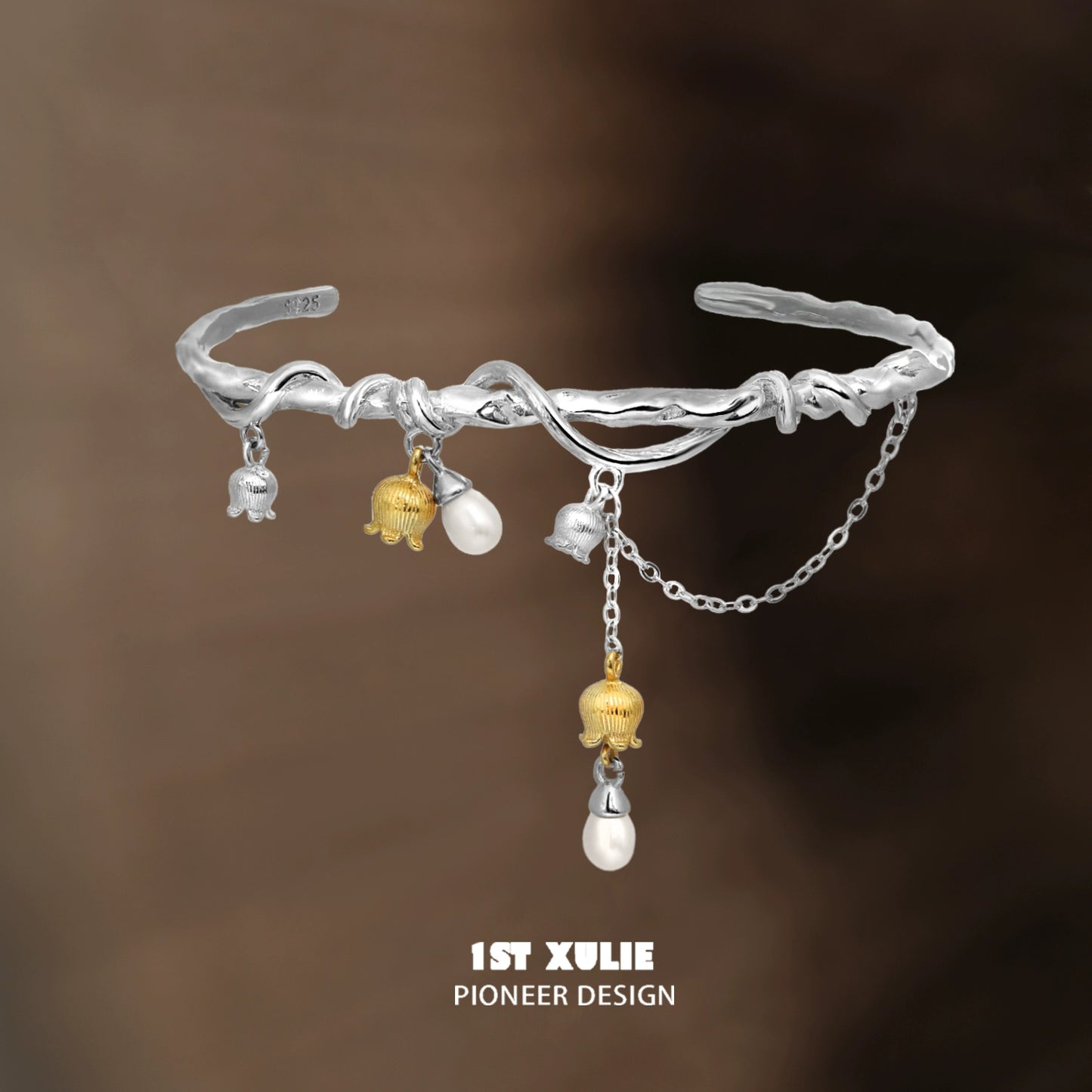 1ST XULIE Lily of the Valley bracelet in silver with dangling charms and elegant design