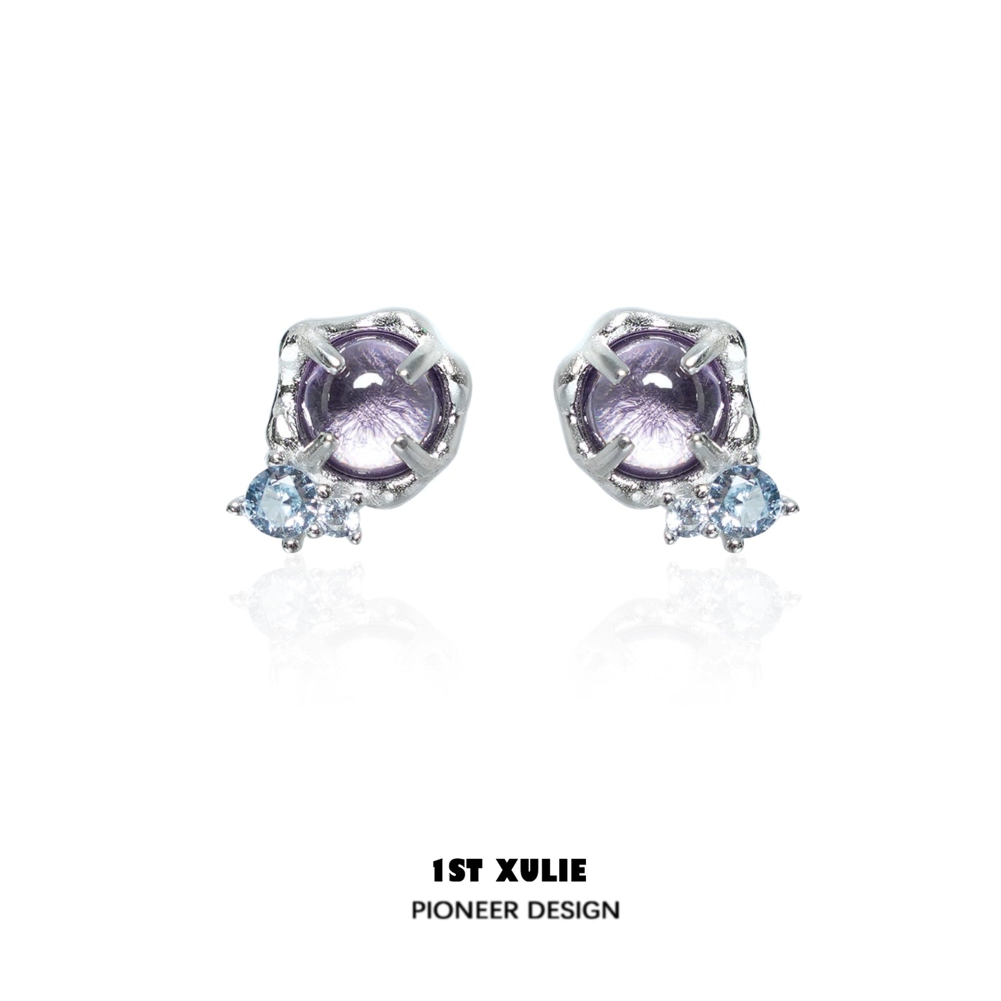 Elegant 1ST XULIE Mystic Amethyst Zircon Earrings with a sparkling silver design