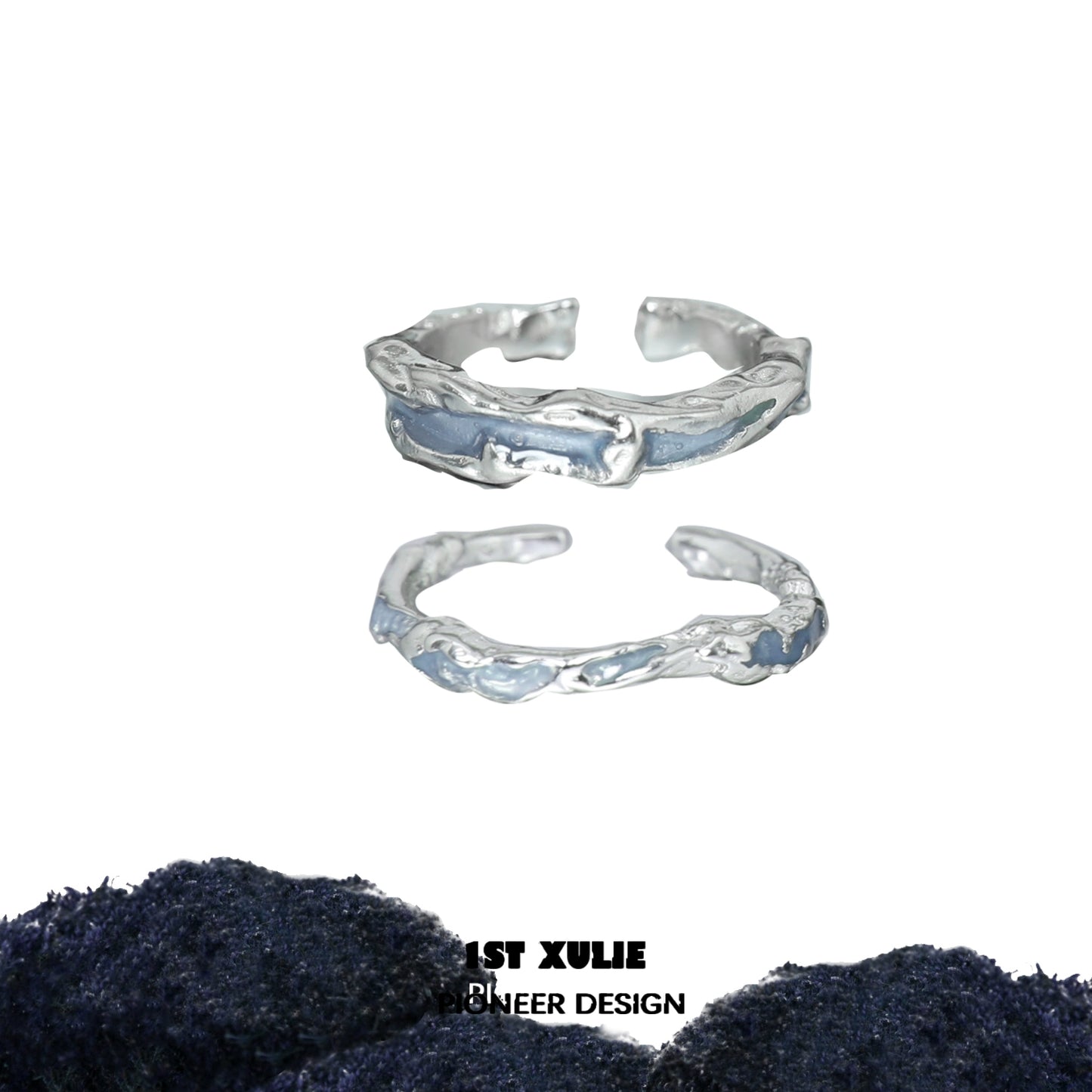 Ocean elf couple ring set in silver with a unique textured design for romantic partners