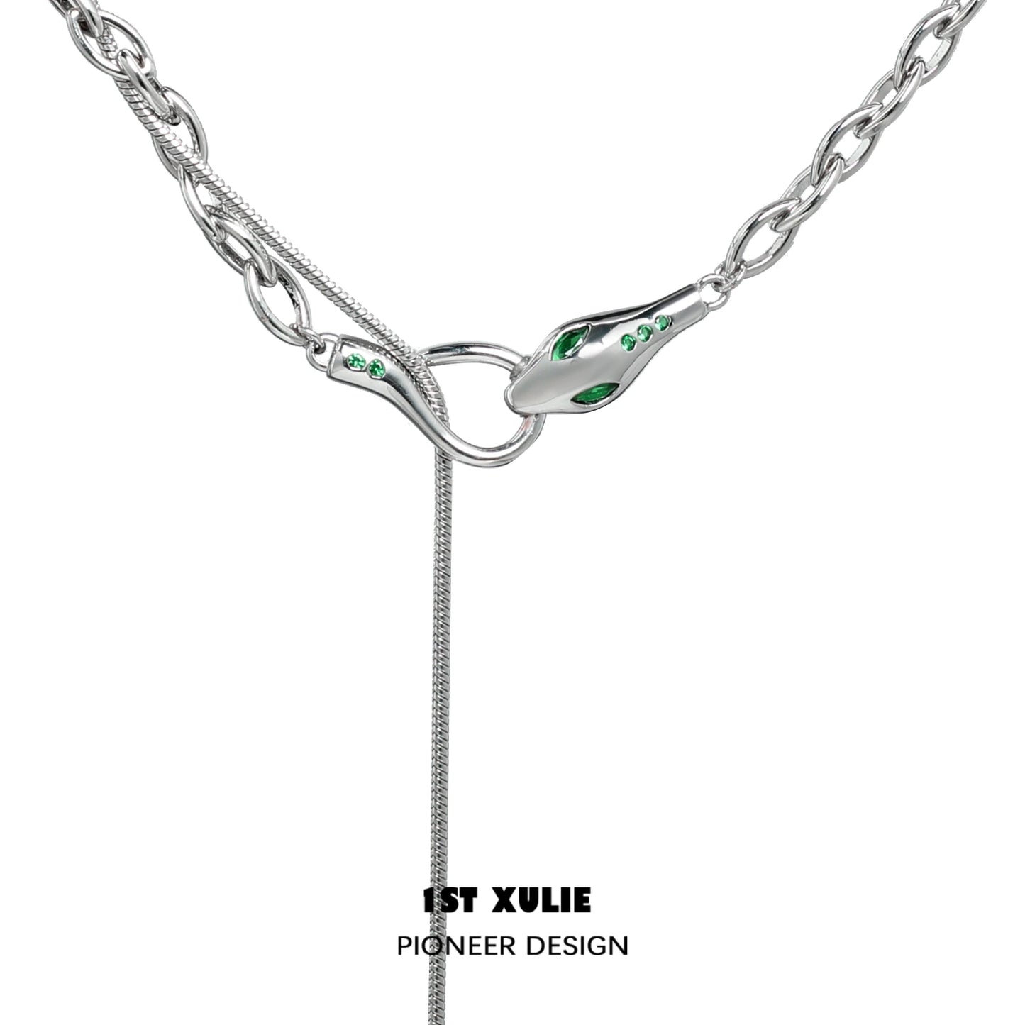 Slytherin snake necklace with emerald accents and sleek silver chain, perfect for fans of Harry Potter