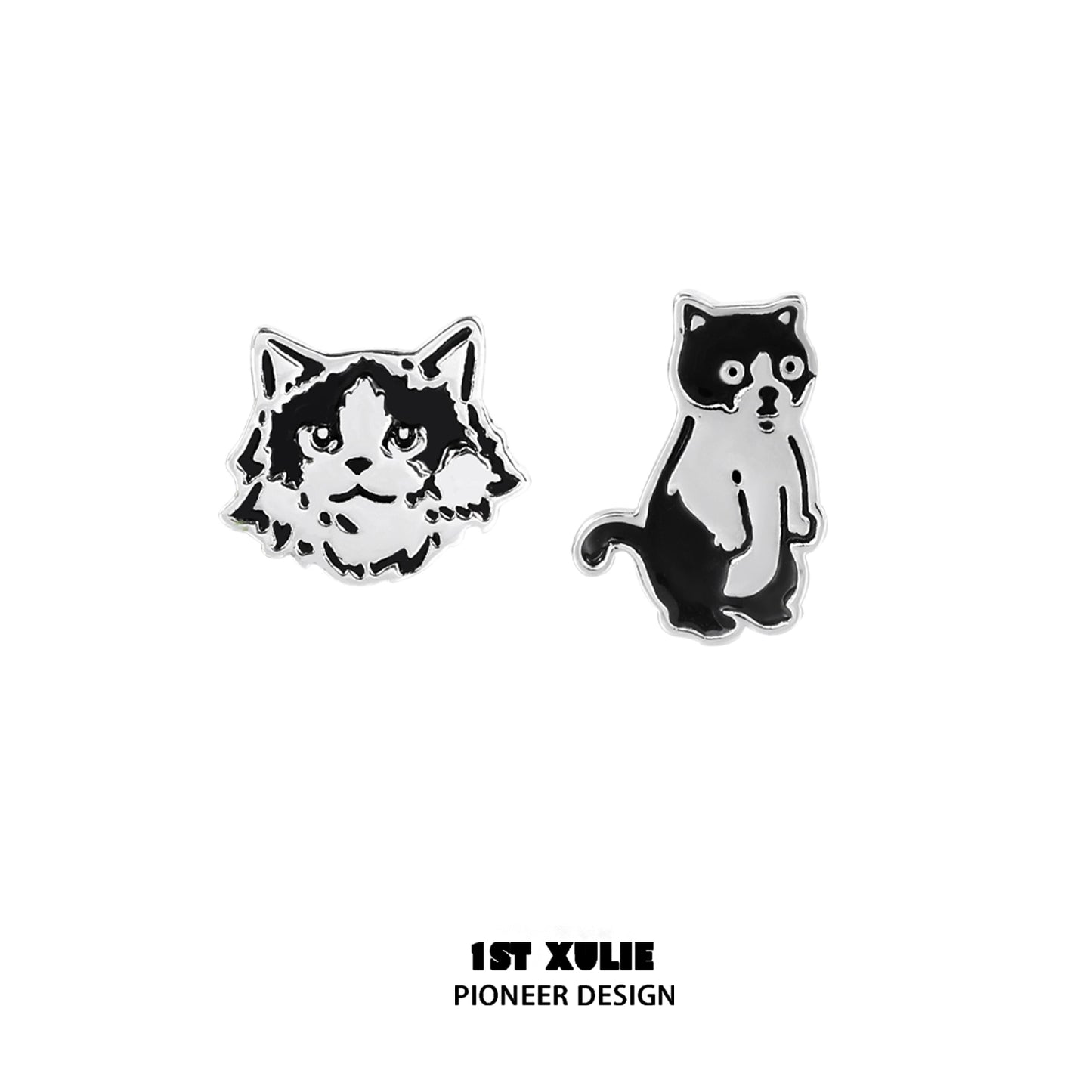 1STXULIE street art cat earrings featuring a bold black and white cat design