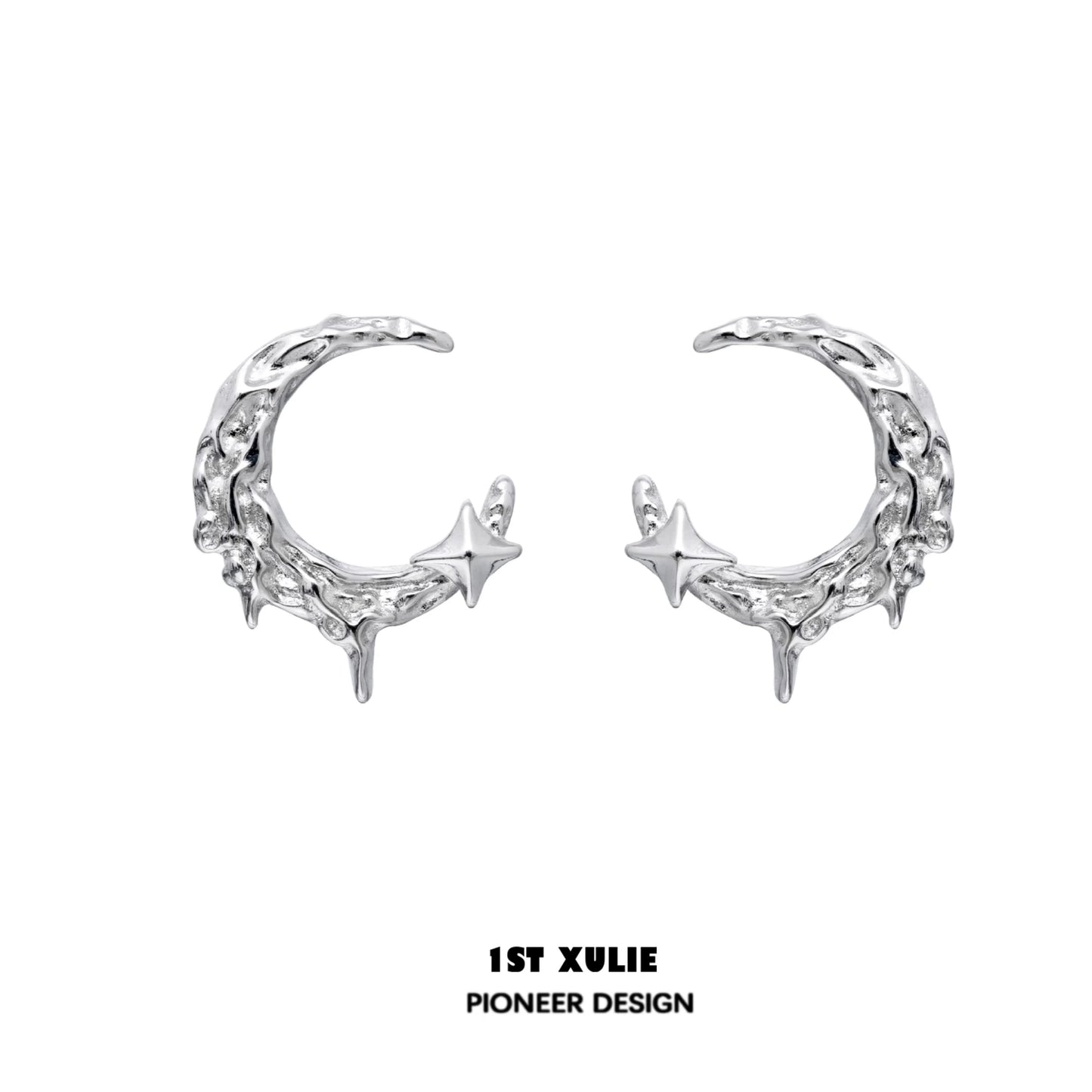 Sterling silver Y2K moon earrings featuring star accents and a unique design for trendy outfits