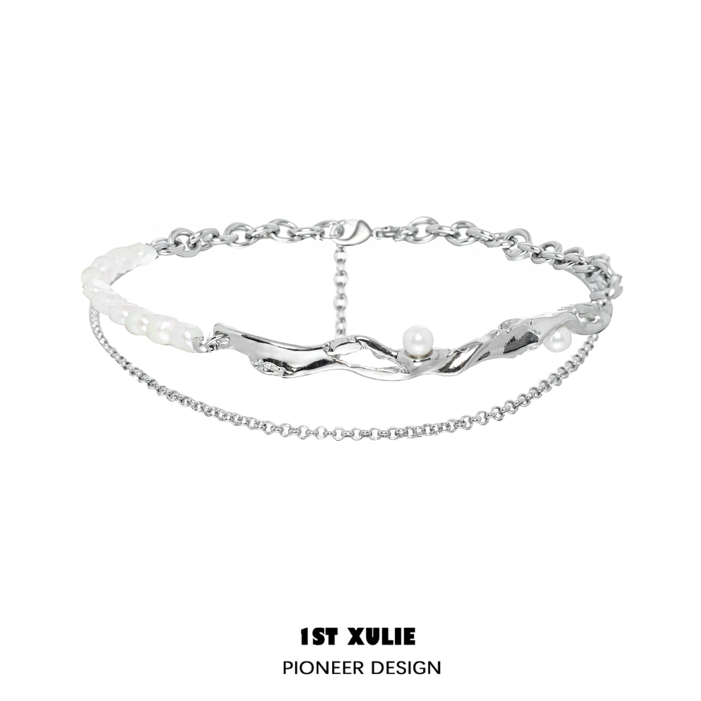 Stylish Y2K pearl choker necklace with silver chain and unique design for trendy outfits