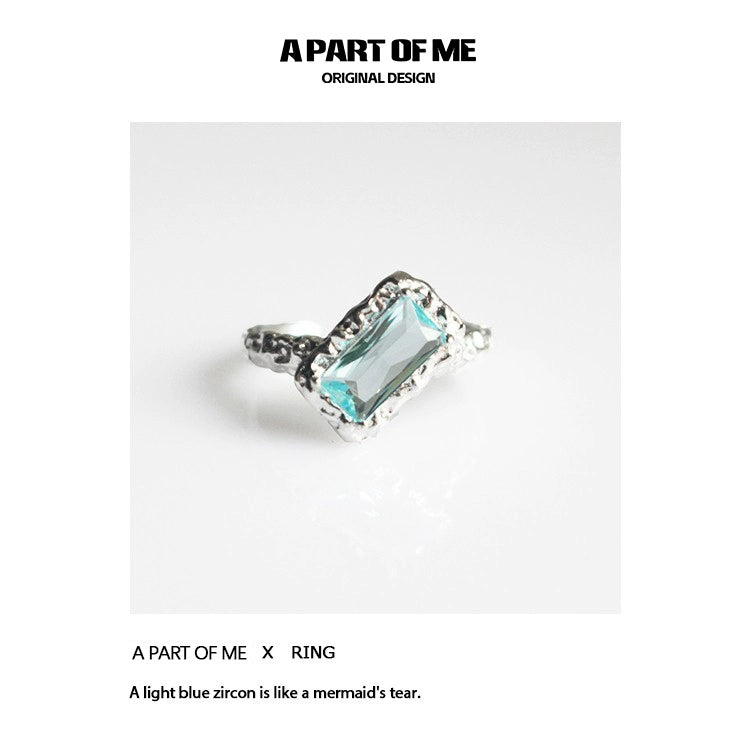 A PART OF ME Mermaid Tears Silver Ring featuring a light blue zircon gemstone