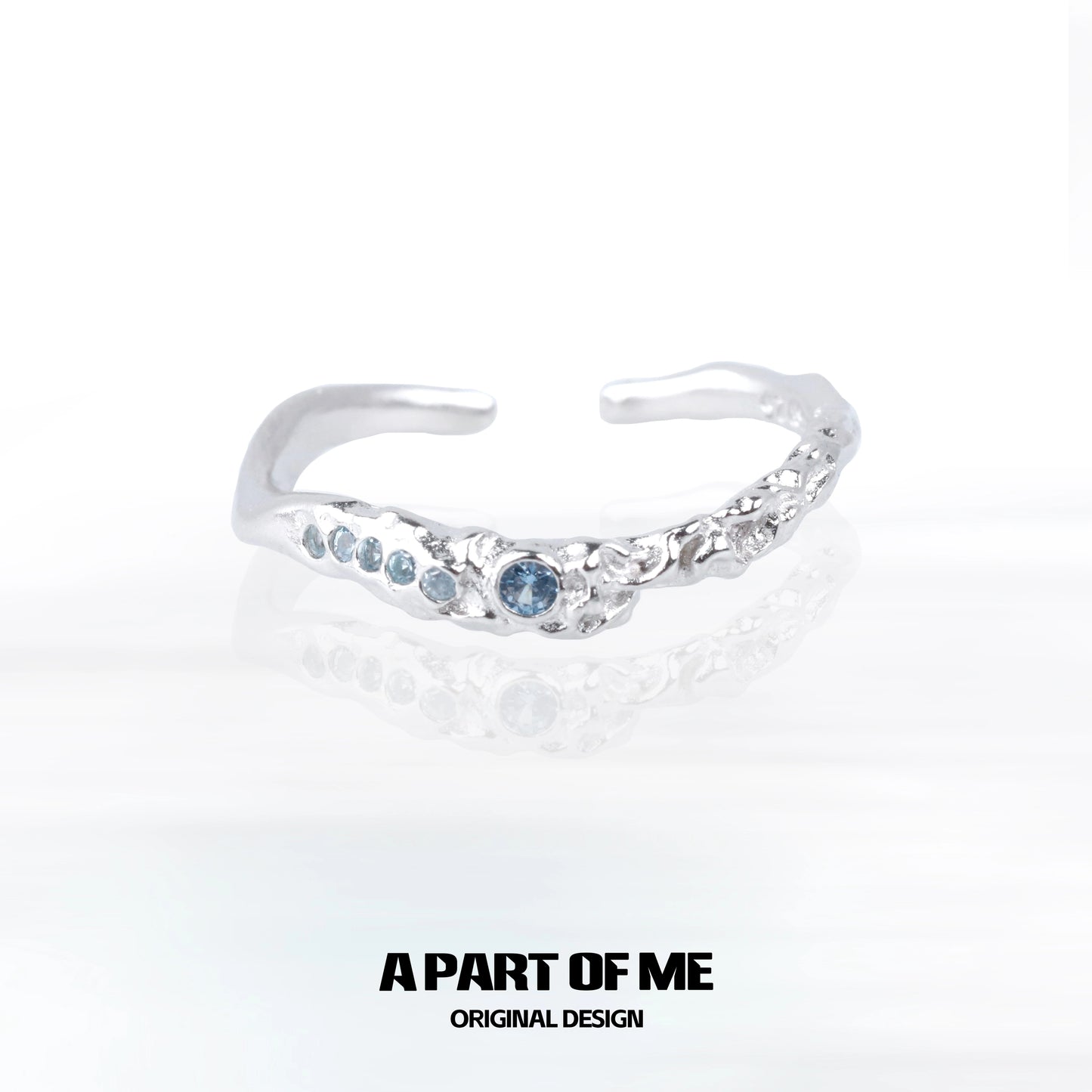 A PART OF ME Mystic Blue Gemstone Ring in a Unique Design with Silver Finish and Decorative Stones