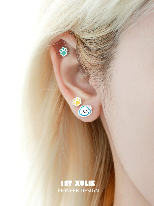 Cute angel cat and puppy earrings by 1STXULIE featuring colorful designs and paw prints