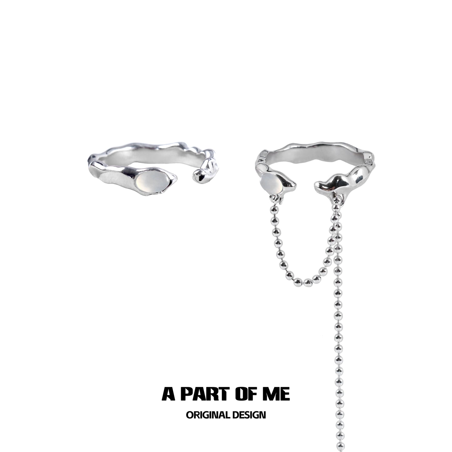 A PART OF ME Agate Silver Ring with Unique Design and Chain Detail for Elegant Style
