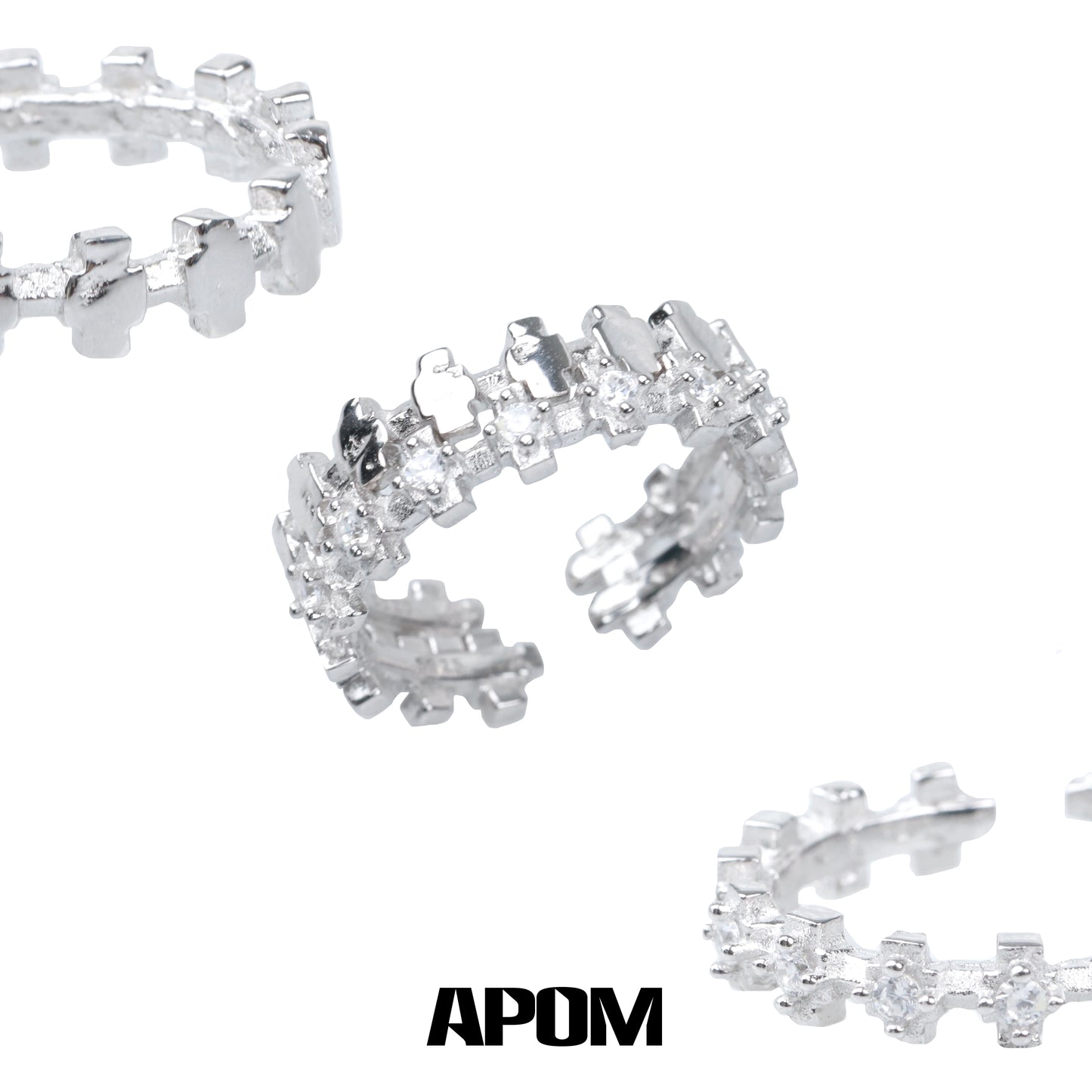 A PART OF ME industrial gear couple rings in silver with intricate design and polished finish