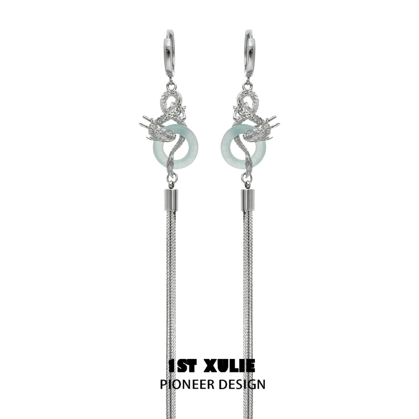 Elegant 1STXULIE Chinese dragon tassel earrings with silver accents and intricate design