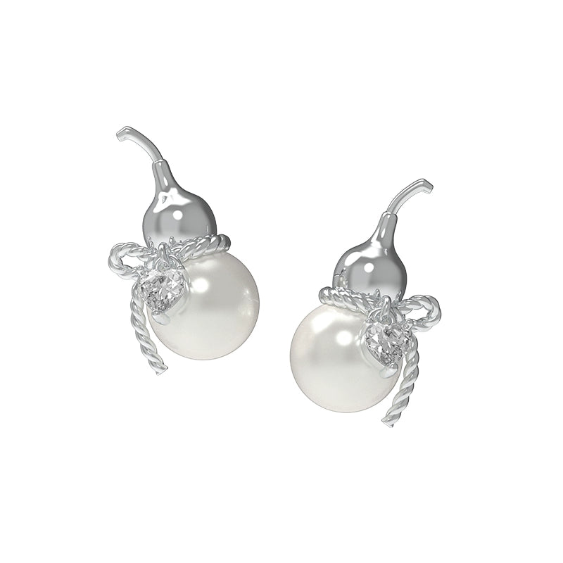 Elegant SUN HUNTER Chinese fortune gourd earrings with pearl detail and silver accents