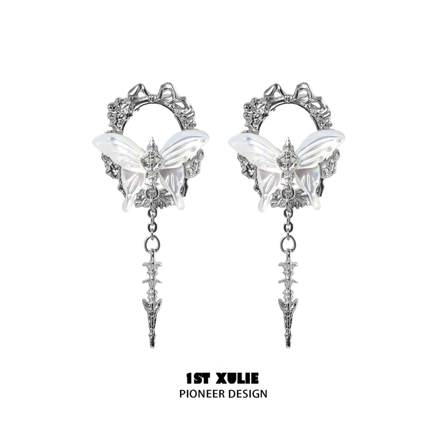 Elegant cyber butterfly earrings with intricate design and dangling elements for a unique style