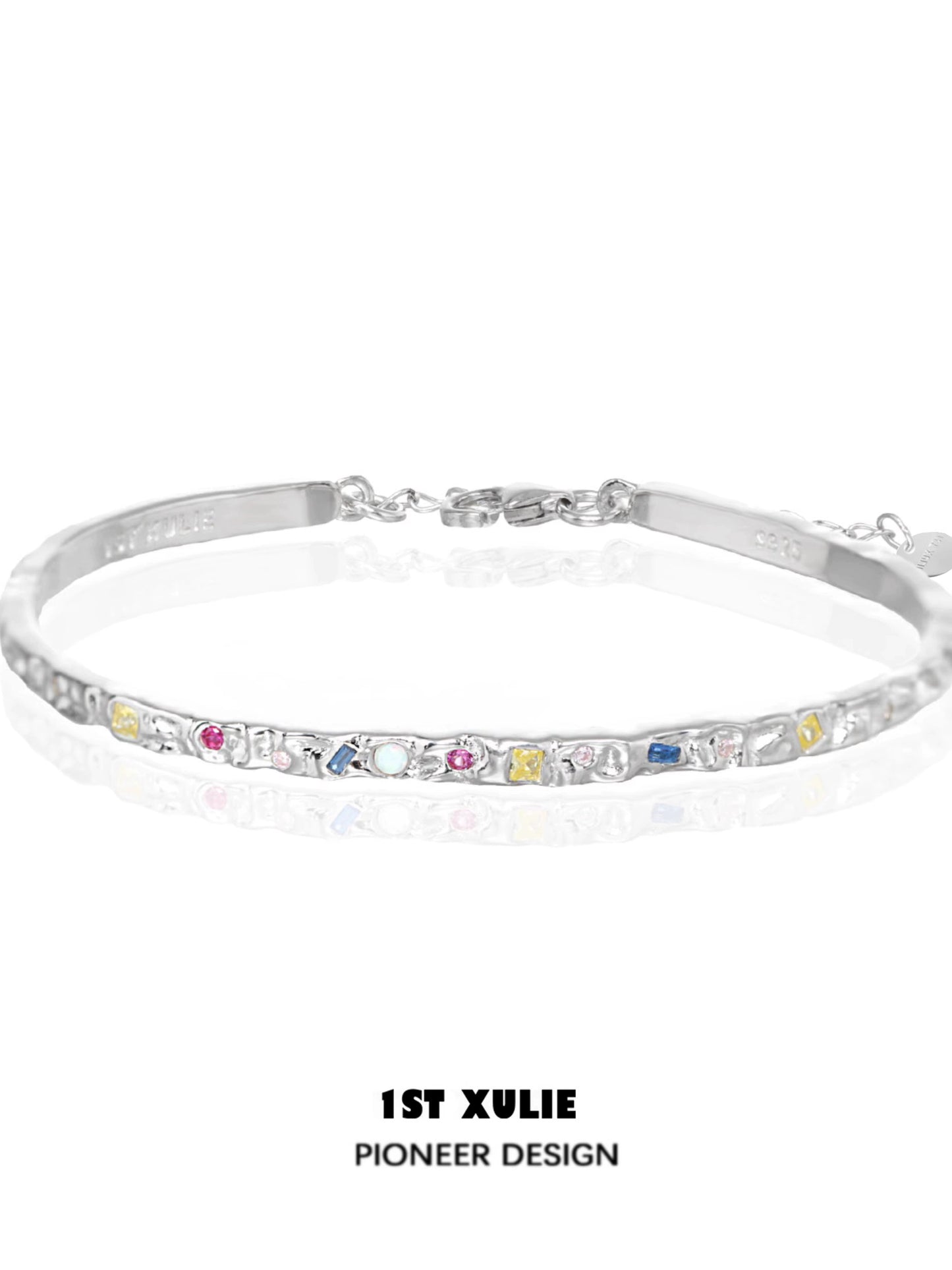 1STXULIE Dopamine Color Zircon Bracelet with Colorful Stones for Elegant Style