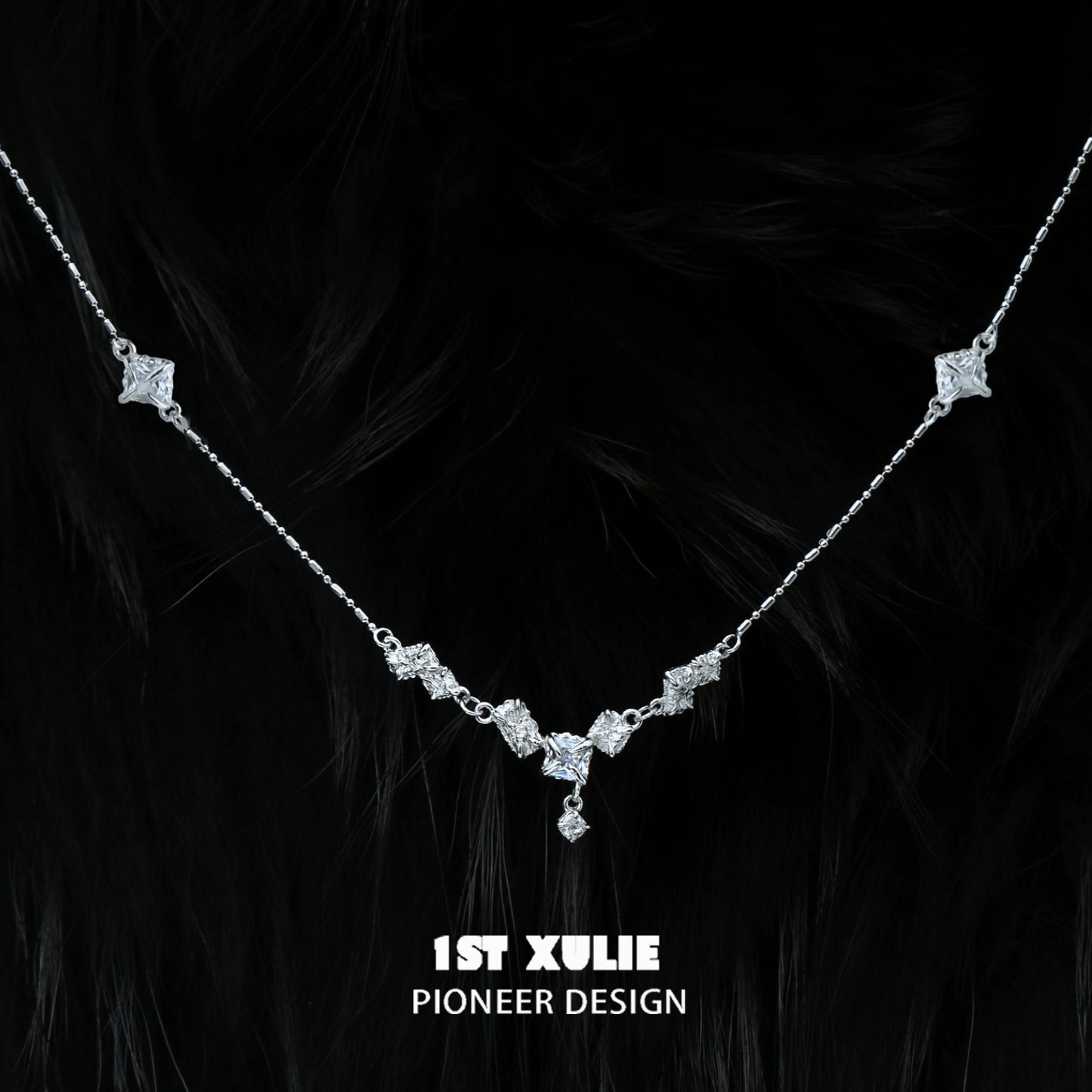 Edgy zircon necklace by 1ST XULIE featuring geometric designs and sparkling zircon stones