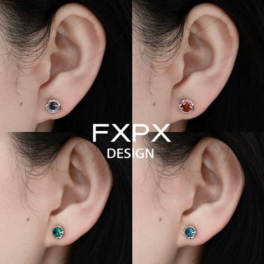 Colorful zircon stud earrings from FXPX showcasing four vibrant colors in a stylish design