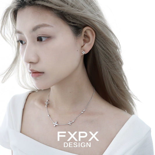 Elegant FXPX cross necklace for women with delicate flower accents, perfect for any occasion