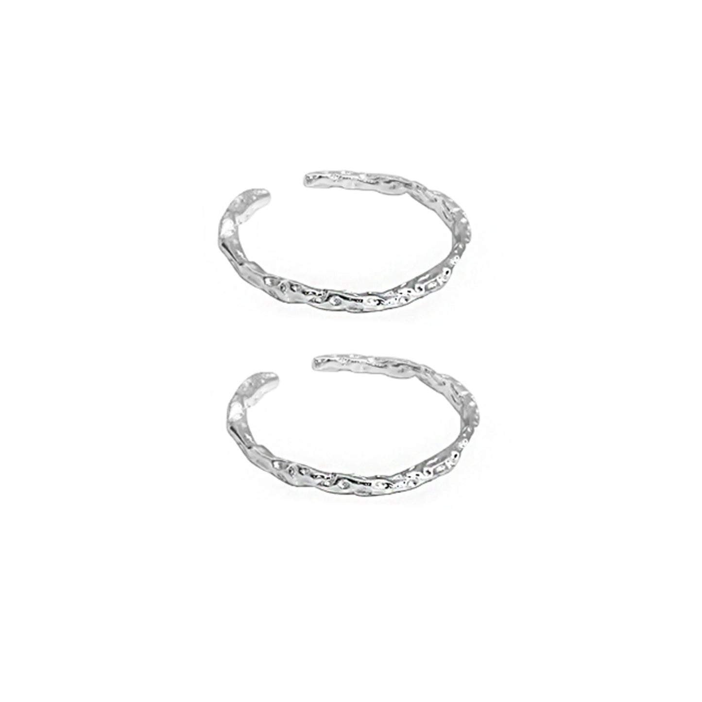 Two FXPX minimalist textured thin rings with a unique design in a silver finish