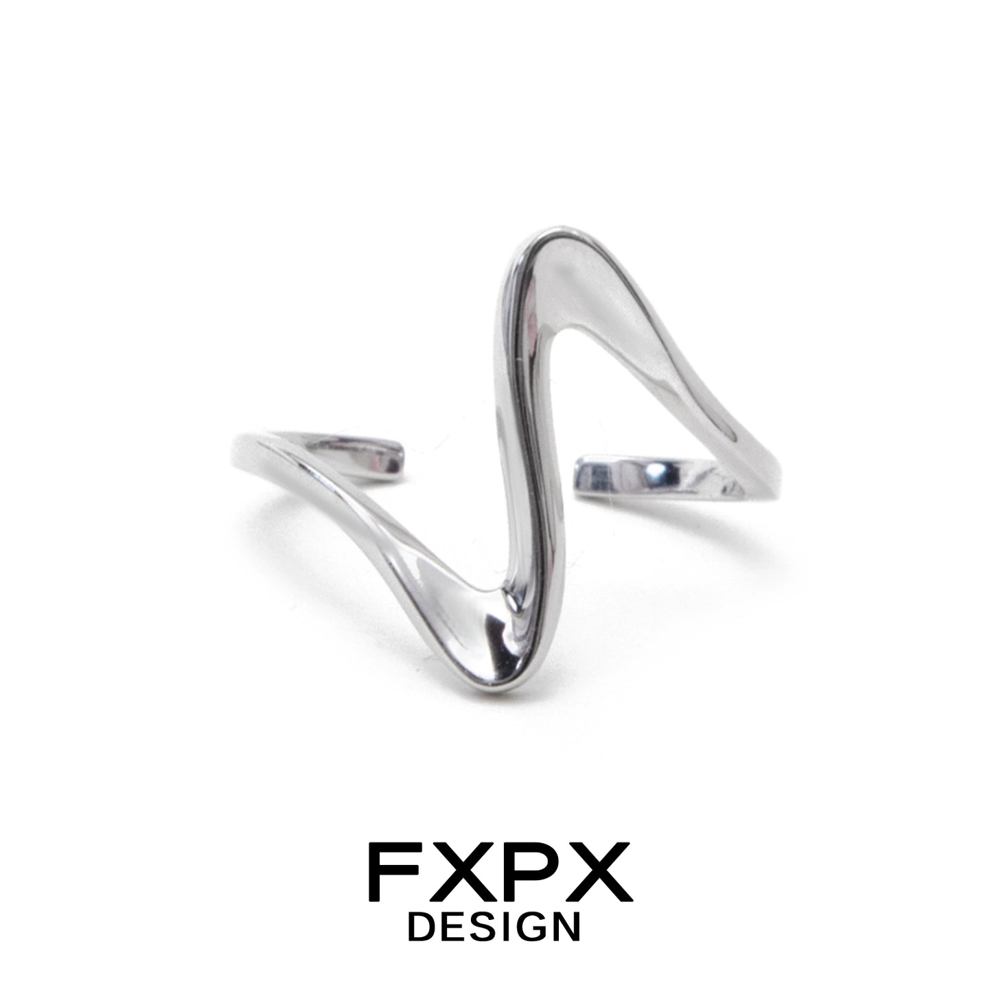 FXPX flowing silver ring featuring a modern wavy design for a stylish touch