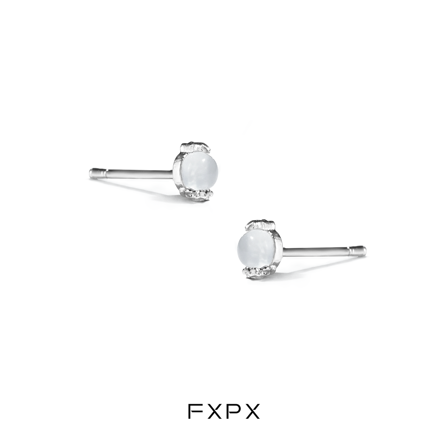 Stylish FXPX frosted white agate stud earrings with elegant silver settings
