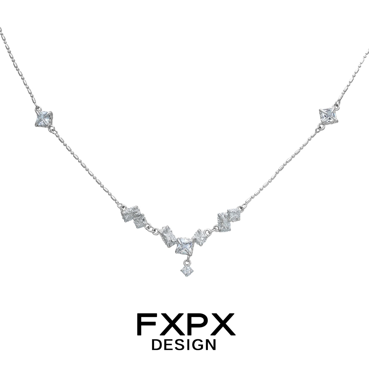 FXPX glacier shine silver necklace with elegant cubic zirconia accents for a chic look