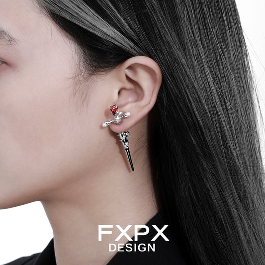 FXPX Gothic rose cross earrings with red accents for a stylish edgy look
