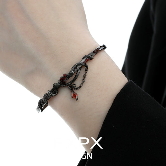 Gothic rose snake bracelet featuring intricate snake design and red accents for a stylish look