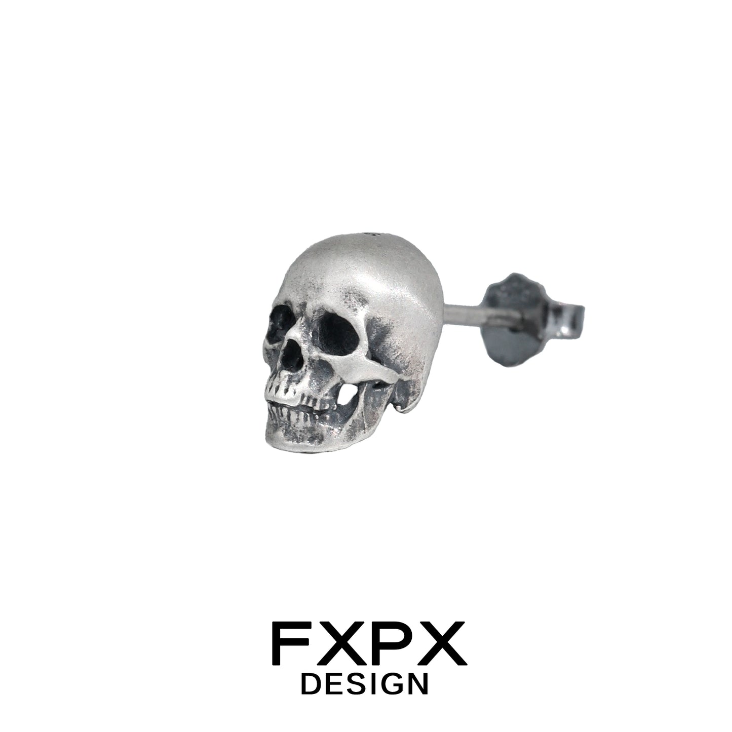 Gothic skull silver earrings from FXPX with detailed skull design for a trendy look