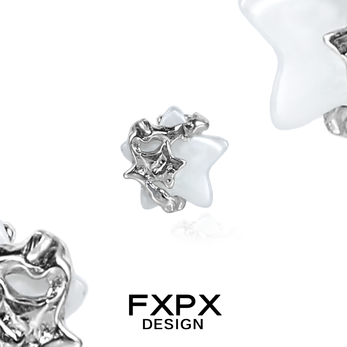 Elegant minimalist star shell earrings by FXPX, featuring delicate white star designs