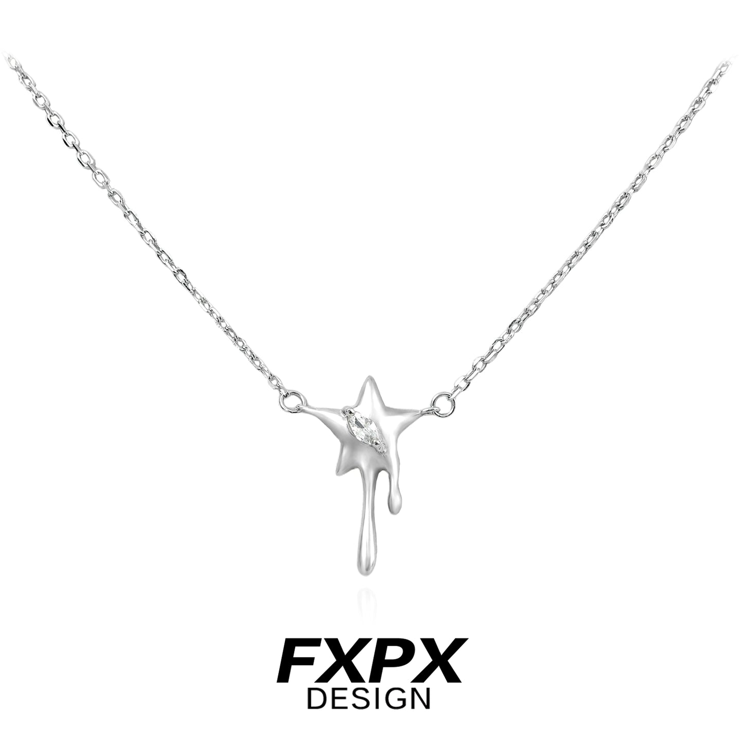 FXPX moon star silver necklace featuring a unique design with a celestial theme