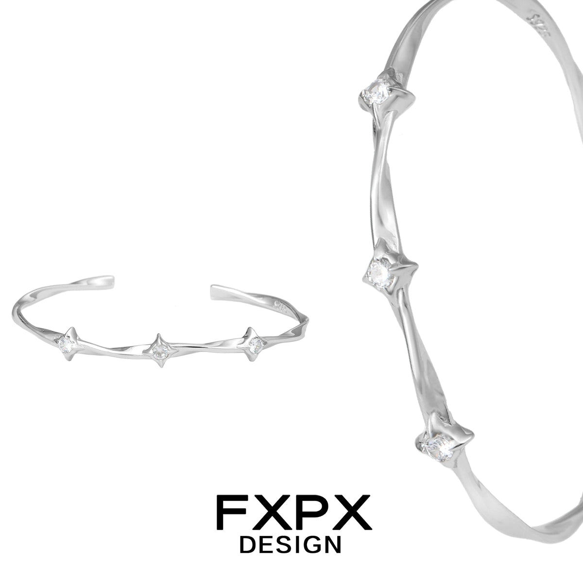 FXPX silver star bracelet featuring a unique design with shimmering star accents
