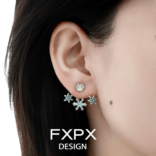 Stylish FXPX snowflake agate stud earrings featuring intricate star designs for elegant accessorizing