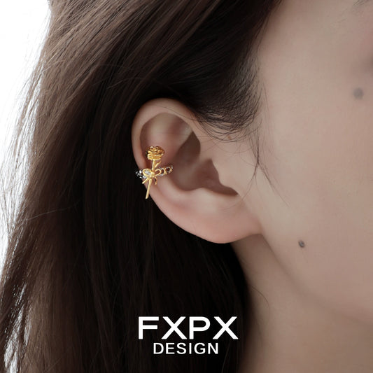 FXPX Y2K golden rose ear cuff elegantly designed for a stylish and trendy look