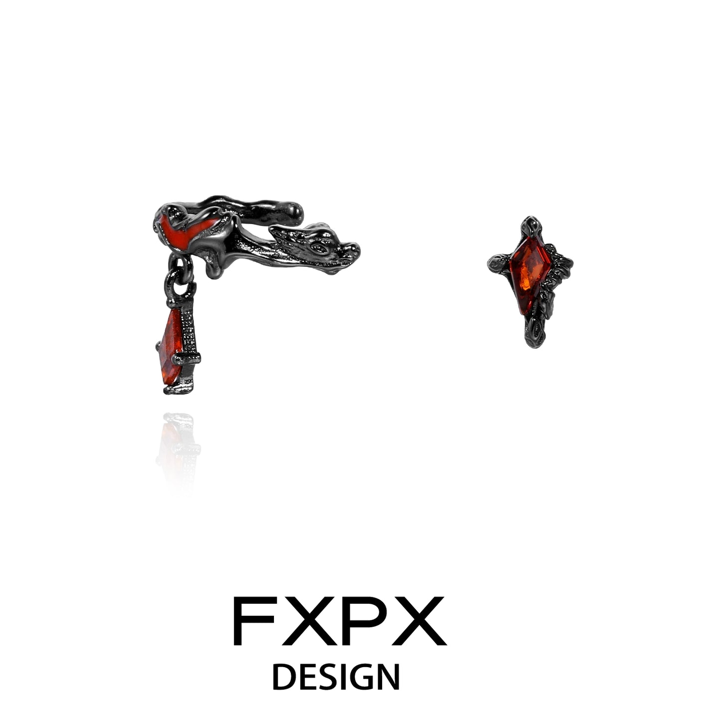 FXPX Y2K orange stud earrings with unique black detailing and orange gemstones
