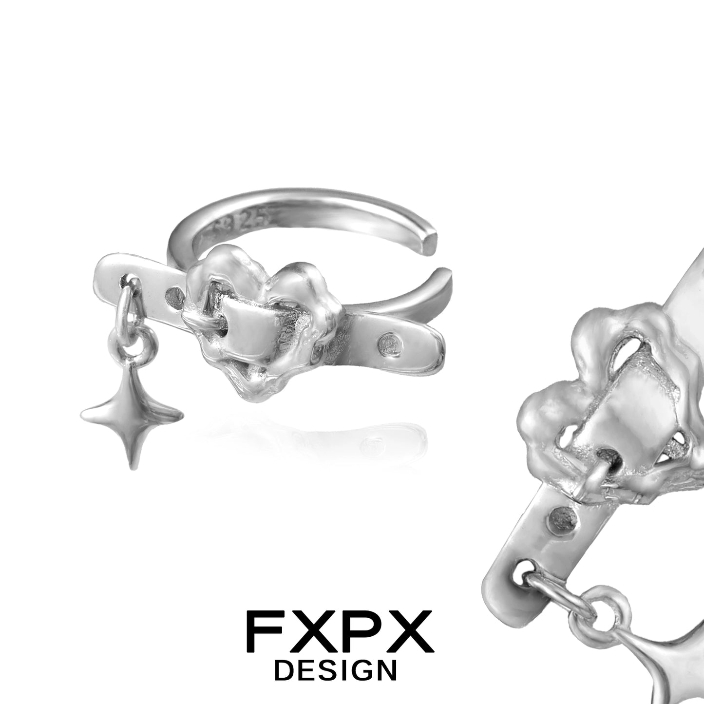 FXPX Y2K star ear cuff in silver featuring a unique star design for trendy jewelry lovers