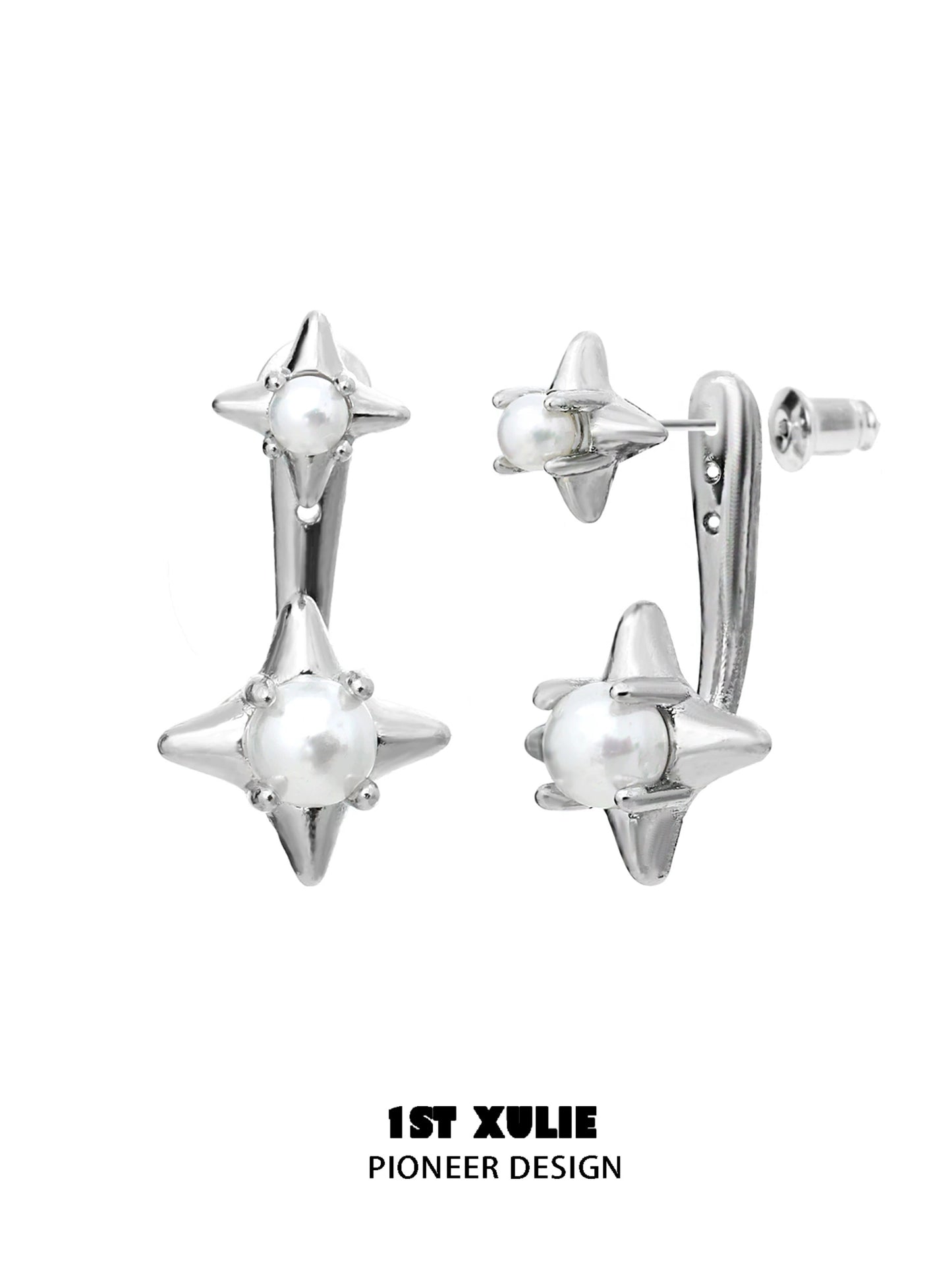 1ST XULIE Galaxy Pearl Stud Earrings with Star Design in Silver Finish for Elegant Look