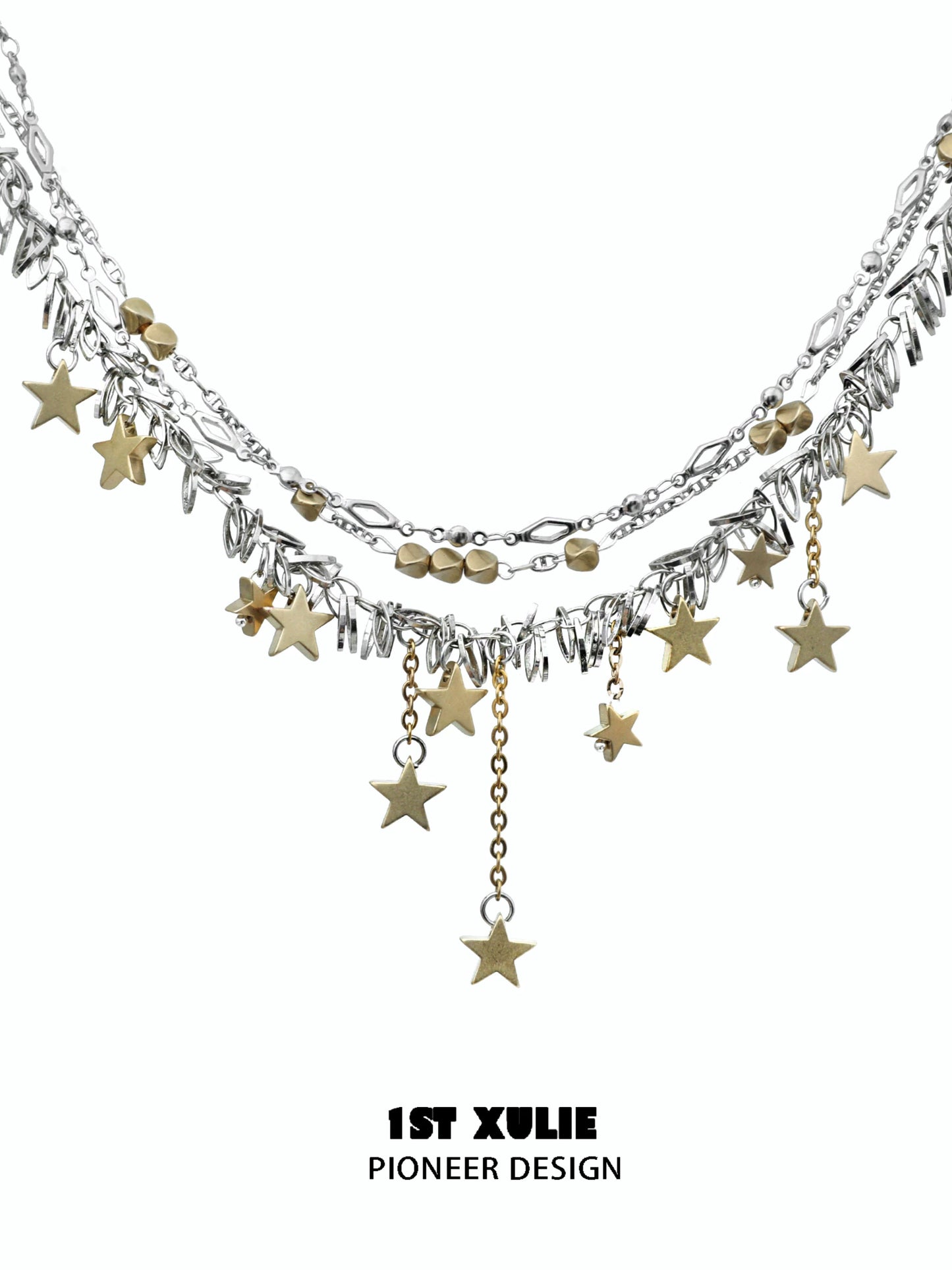 1ST XULIE gold star tassel necklace with layered stars and silver accents for a stylish look