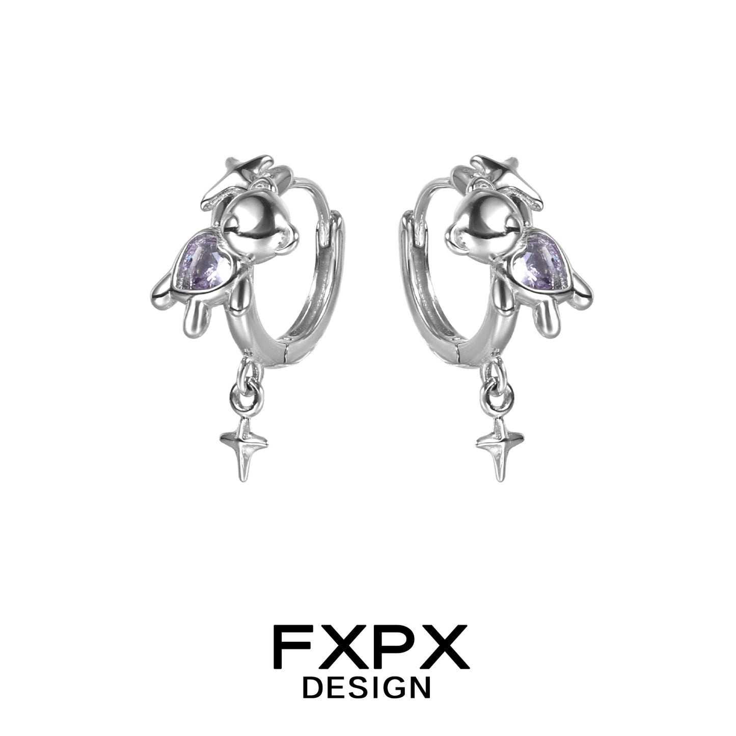 FXPX cute purple bear ear clips from Gothhalo Jewelry featuring silver finish and star charms