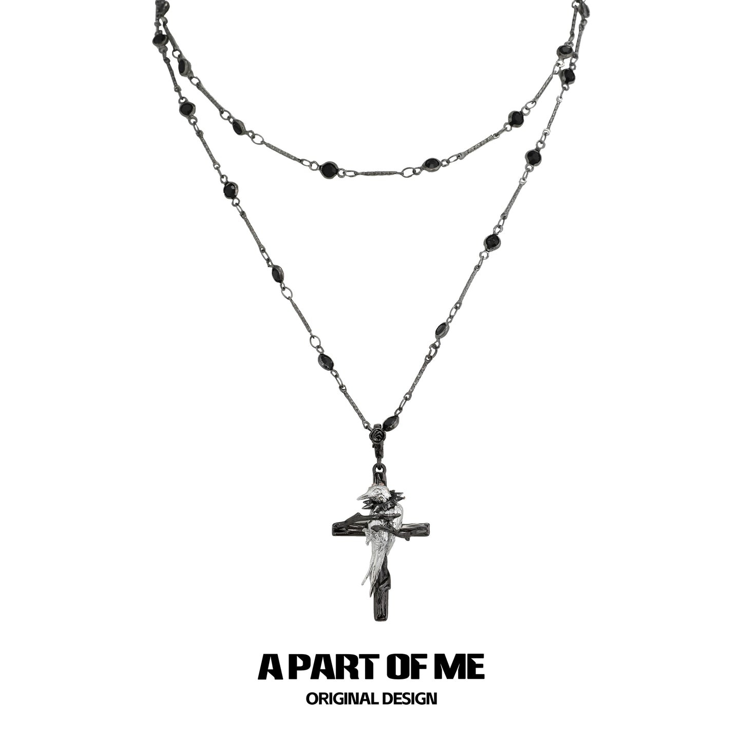 Gothic raven cross necklace by A PART OF ME featuring layered chains and intricate details