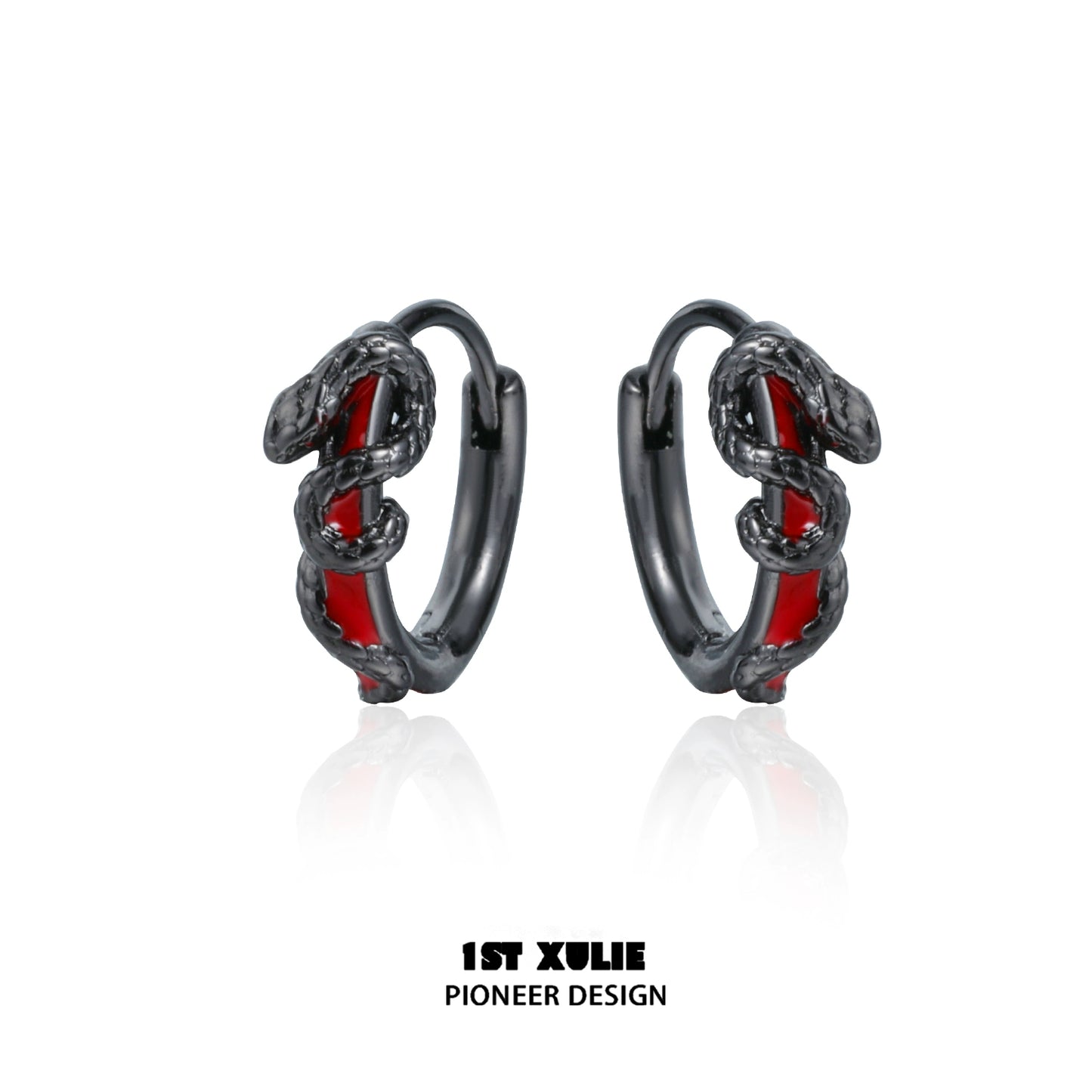Gothic snake earrings in black and red design with intricate snake detailing