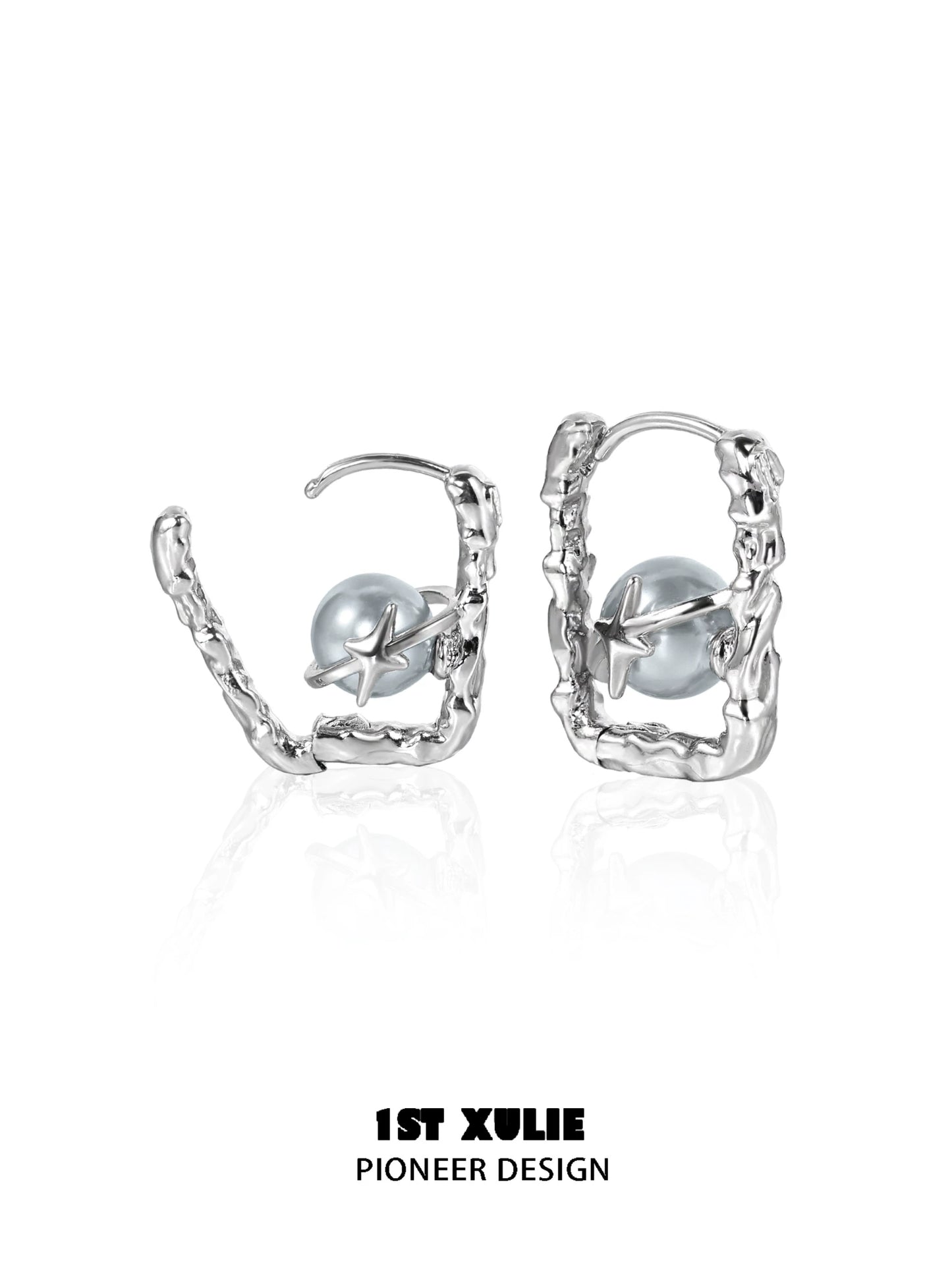 Stylish gray pearl star earrings in a unique silver design for elegant outfits