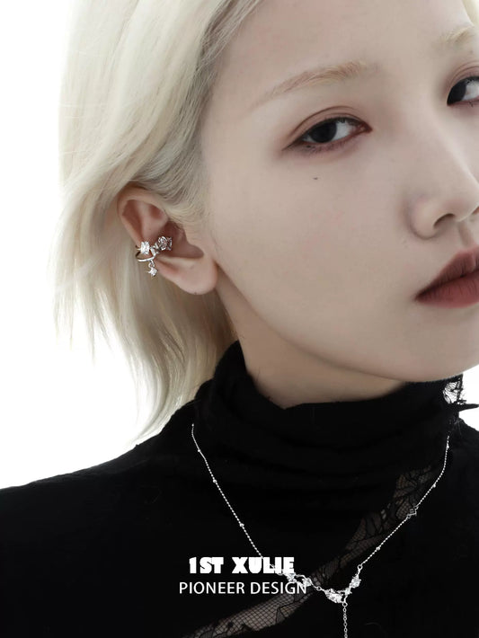 Elegant 1ST XULIE halo ear cuffs in silver design for a chic and modern look