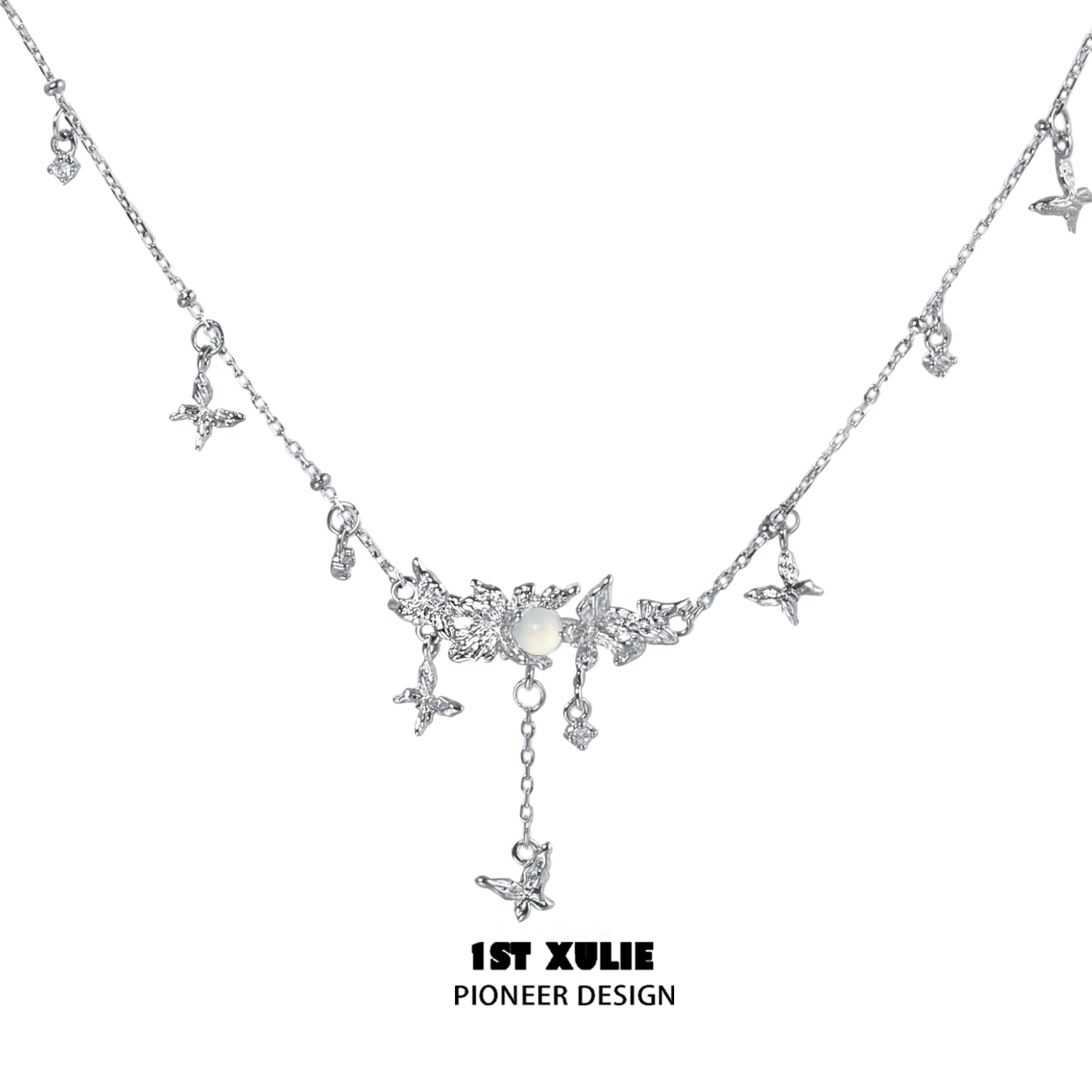 Mint butterfly necklace with delicate silver chain and elegant butterfly charms for a stylish look