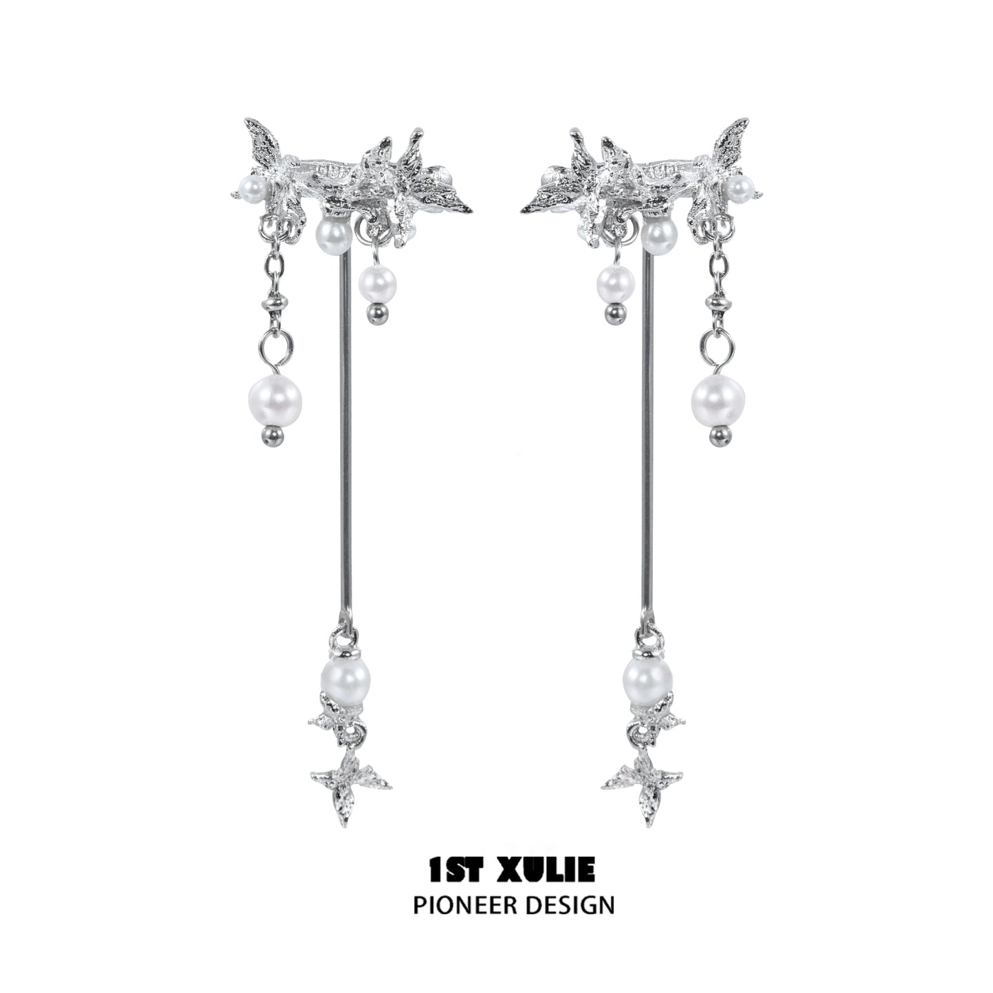 Elegant 1STXULIE mystic butterfly ear clips with hanging pearls and star charms