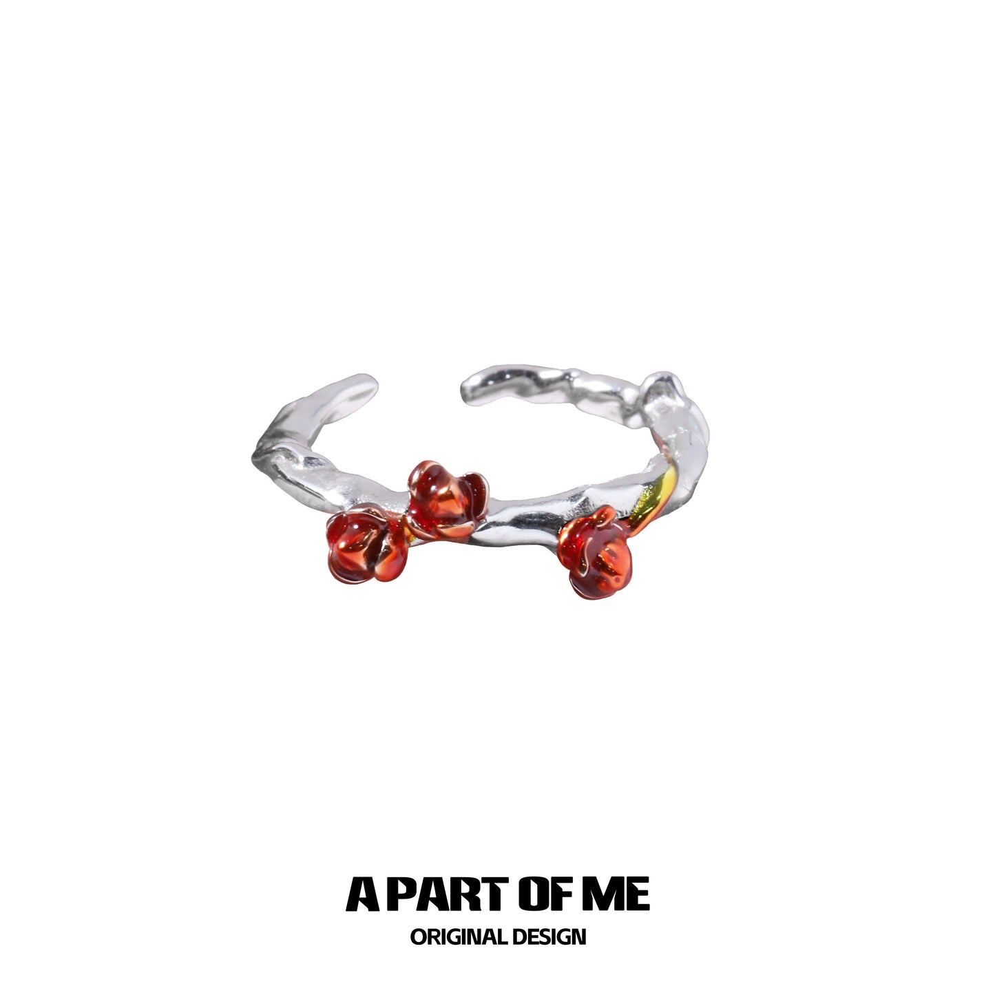 Heartburst rose silver ring featuring delicate rose embellishments on a textured band