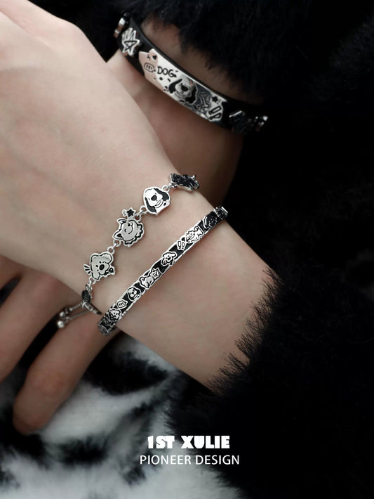 1STXULIE puppy silver bracelet featuring playful puppy designs for dog lovers